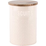 Dekoratief | Bewaarpot 'Biscuits', wit, hout/metaal, 14x14x19cm | A248223 Dekoratief | Bewaarpot 'Biscuits', wit, hout/metaal, 14x14x19cm | A248223