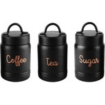 Dekoratief | Bewaarpot 'Coffee/Tea/Sugar', zwart, metaal, 9x9x14cm, set van 3 stuks | A248229 Dekoratief | Bewaarpot 'Coffee/Tea/Sugar', zwart, metaal, 9x9x14cm, set van 3 stuks | A248229