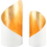 Dekoratief | Set 2 theelichthouders 'Spiral', goud/wit, metaal, 10x10x21cm | A248246 Dekoratief | Set 2 theelichthouders 'Spiral', goud/wit, metaal, 10x10x21cm | A248246