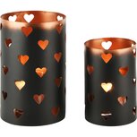 Dekoratief | Set 2 Waxinelichthouders 'Hearts', zwart/koper, metaal, 13x13x20cm | A248263 Dekoratief | Set 2 Waxinelichthouders 'Hearts', zwart/koper, metaal, 13x13x20cm | A248263
