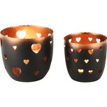 Dekoratief | Set 2 theelichthouders 'Hearts', zwart/koper, metaal, 13x13x12cm | A248266 Dekoratief | Set 2 theelichthouders 'Hearts', zwart/koper, metaal, 13x13x12cm | A248266