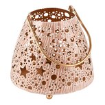 Dekoratief | Lantaarn 'Stars', roze/goud, metaal/enamel, 15x15x14cm | A248281