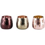 Dekoratief | Theelichthouder 'Drip Slit', groen/roze, metaal, 8x8x7cm, set van 3 stuks | A248291 Dekoratief | Theelichthouder 'Drip Slit', groen/roze, metaal, 8x8x7cm, set van 3 stuks | A248291