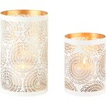 Dekoratief | Set 2 Waxinelichthouders 'Bold Blades', wit/goud, metaal, 12x12x20cm | A248301 Dekoratief | Set 2 Waxinelichthouders 'Bold Blades', wit/goud, metaal, 12x12x20cm | A248301