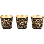 Dekoratief | Theelichthouder 'Mandala', zwart/goud, metaal, 7x7x7cm, set van 3 stuks | A248312 Dekoratief | Theelichthouder 'Mandala', zwart/goud, metaal, 7x7x7cm, set van 3 stuks | A248312