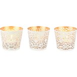 Dekoratief | Theelichthouder 'Mandala', wit/goud, metaal, 7x7x7cm, set van 3 stuks | A248313 Dekoratief | Theelichthouder 'Mandala', wit/goud, metaal, 7x7x7cm, set van 3 stuks | A248313