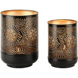 Dekoratief | Set 2 Waxinelichthouders 'Moving Mandala, zwart/goud, metaal, 14x14x20cm | A248315 Dekoratief | Set 2 Waxinelichthouders 'Moving Mandala, zwart/goud, metaal, 14x14x20cm | A248315
