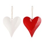 Dekoratief | Hanger hart, rood/wit, metaal, 10x2x10cm, set van 2 stuks | A248460