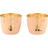Dekoratief | Theelichthouder 'Home/Love', roze, aluminium, 10x10x9cm, set van 2 stuks | A248477 Dekoratief | Theelichthouder 'Home/Love', roze, aluminium, 10x10x9cm, set van 2 stuks | A248477