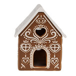 Clayre & Eef   | Theelichthouder Kerst Huisje Bruin Wit 7x8x9 cm | 6CE1742
