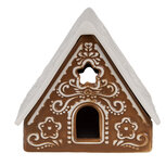 Clayre & Eef   | Theelichthouder Kerst Huisje Bruin Wit 8x8x8 cm | 6CE1744