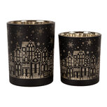 Clayre & Eef | Waxinelichthouder set van 2 Zwart ø 9x10 / ø 10x12 cm | 6GL4606 Clayre & Eef | Waxinelichthouder set van 2 Zwart ø 9x10 / ø 10x12 cm | 6GL4606