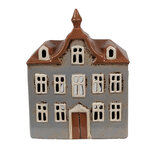 Clayre & Eef   | Theelichthouder Kerst Huisje Grijs Bruin 16x9x20 cm | 6CE1883