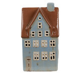 Clayre & Eef   | Theelichthouder Kerst Huisje Blauw Bruin 11x8x20 cm | 6CE1884