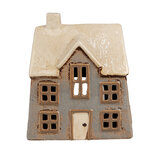 Clayre & Eef   | Theelichthouder Kerst Huisje Grijs Beige 15x10x17 cm | 6CE1899