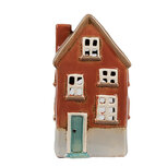 Clayre & Eef   | Theelichthouder Kerst Huisje Oranje Bruin 10x8x18 cm | 6CE1909