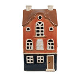 Clayre & Eef   | Theelichthouder Kerst Huisje Oranje Blauw 12x9x22 cm | 6CE1914