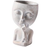 Dekoratief | Bloempot vrouwenhoofd, grijs, cement, 11x11x17cm | A250013