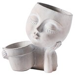Dekoratief | Vrouwenhoofd m/bloempot, grijs, cement, 17x10x16cm | A250015