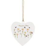 Dekoratief | Hanger hart 'Flowers & Bees', wit, metaal, 11x11cm | A250037