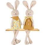 Dekoratief | Bunny m/hangbenen, geel/wit, stof, 9x5x45cm, set van 2 stuks | A250292