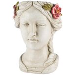 Dekoratief | Bloempot dameshoofd m/bloemen, magnesium, 19x18x33cm | A250307