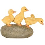 Dekoratief | Trio eendjes op steen, geel/grijs, resina, 14x6x10cm | A250522