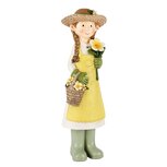 Dekoratief | Meisje staand m/hoed/bloem, geel, resina, 10x10x30cm | A250553