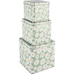 Dekoratief | Set 3 bewaardozen 'Daisies Green', metaal, 15x15x15cm | A250616