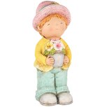 Dekoratief | Jongen staand m/bloemen, geel/blauw, magnesium, 14x13x36cm | A250770