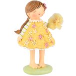 Dekoratief | Meisje staand m/bloemetjes, geel, resina, 12x9x18cm | A250805