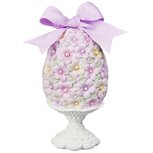 Dekoratief | Deco ei op voet m/strik, wit/lila, resina, 10x10x20cm | A250820