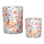 Clayre & Eef   | Waxinelichthouder (2) Grijs Oranje ø 7x8 / 10x13 cm | 6GL4968