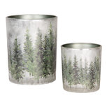 Clayre & Eef   | Waxinelichthouder (2) Wit Groen ø 7x8 / 10x13 cm | 6GL4972