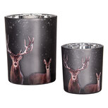 Clayre & Eef   | Waxinelichthouder (2) Grijs Bruin ø 7x8 / 10x13 cm | 6GL4980