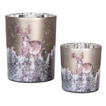 Clayre & Eef   | Waxinelichthouder (2) Grijs Bruin ø 7x8 / 10x13 cm | 6GL4984