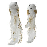 Clayre & Eef   | Decoratie Vogel (Set van 2) Wit Goudkleurig 15x8x5 cm | 66145
