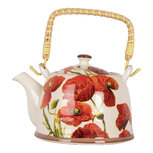 Clayre & Eef   | Theepot met Filter Wit Rood 18x14x12 cm / 800 ml | 6CETE0171