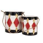 Clayre & Eef | Decoratie Trommel Wit zwart (set 2) ø 15x18/35 / ø 13x14/28 cm | 6Y5808 Clayre & Eef | Decoratie Trommel Wit zwart (set 2) ø 15x18/35 / ø 13x14/28 cm | 6Y5808