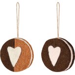 Dekoratief | Hanger koekje m/hartje, roze/bruin, stof, 8x8x2cm, set van 2 stuks | A255344 Dekoratief | Hanger koekje m/hartje, roze/bruin, stof, 8x8x2cm, set van 2 stuks | A255344