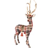 Dekoratief | Deco hert staand geruit, rood/goud, stof, 32x17x42cm | A255352 Dekoratief | Deco hert staand geruit, rood/goud, stof, 32x17x42cm | A255352