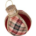 Dekoratief | Deco kerstbal geruit, rood/goud, stof, 18x15x21cm | A255355 Dekoratief | Deco kerstbal geruit, rood/goud, stof, 18x15x21cm | A255355