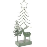 Dekoratief | Deco boomje m/hert op voet, groen, metaal, LED, 14x7x33cm | A255385 Dekoratief | Deco boomje m/hert op voet, groen, metaal, LED, 14x7x33cm | A255385