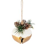 Dekoratief | Hanger belletje m/takje, goud/wit/groen, metaal, 6x6x6cm | A255764