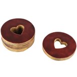 Dekoratief | Set 4 coasters hart, bordeaux/naturel, hout/email, 10x10x1cm | A258009