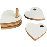 Dekoratief | Set 4 coasters, wit/naturel, hout/email, 10x11x7cm | A258019