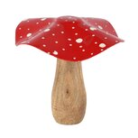 Dekoratief | Paddenstoel m/stippen, rood/wit/naturel, hout/metaal, 17x17x16cm | A258102