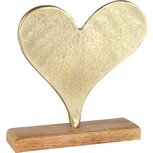 Dekoratief | Deco hart op voet, goud/naturel, aluminium/hout, 20x6x22cm | A258106