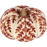Dekoratief | Pompoen 'Autumn Leafs', wit/oranje, stof/hout, 20x20x15cm | A258113