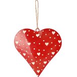 Dekoratief | Hanger hart 'Kerry Work', rood/wit, metaal, 12x1x12cm | A258155